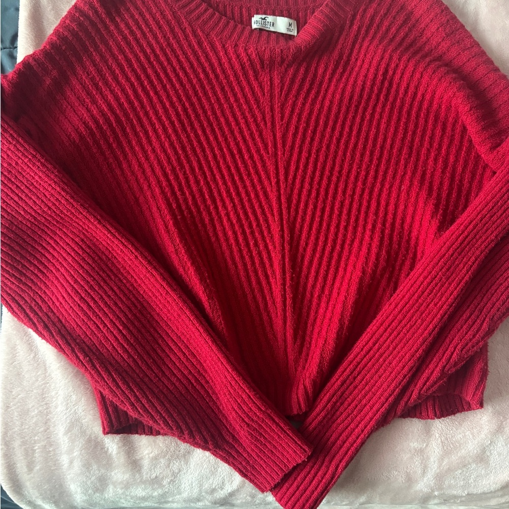 Hollister Women's Vibrant Red Ribbed Sweater